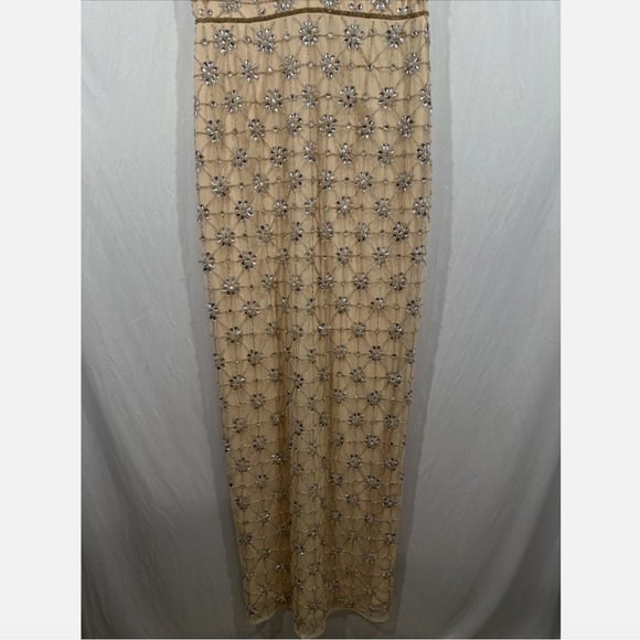 NWT $598 Mac Duggal [ 10 ] Sleeveless Beaded Floral V Neck Gown Nude Silver Q611 - Picture 11 of 16